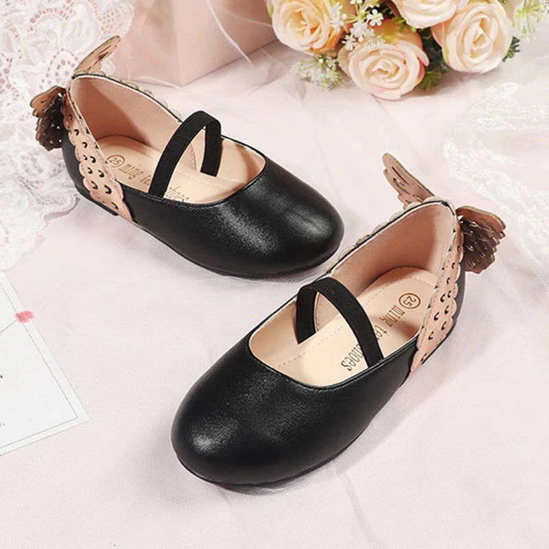 Girls' Leather Shoes 2023 Spring Soft Bottom Butterfly Student Princess Shoes Fashion Slip-on Casual Flats Dancing Shoes 25-30