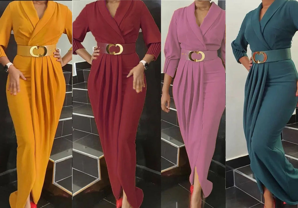 2024Elegant Office Ladies Dresses Women Fall Clothes Plus Size Long Sleeve Slim 3XL Dresses With Belt