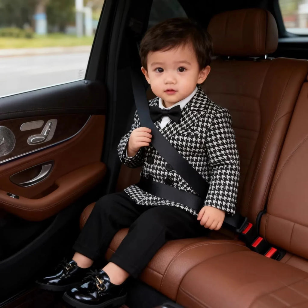 Children's Suit Set Kid's Plaid Wedding Page Boy's Outfit British Style Baby's 1Years' Birthday Party Piano Performance Outfit