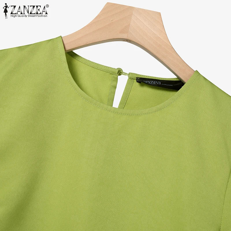 ZANZEA Fashion 2PCS Women Summer Dress Sets Summer Work OL Tracksuits Elegant Short Sleeve Blouse Sundress Casual Solid Outfits