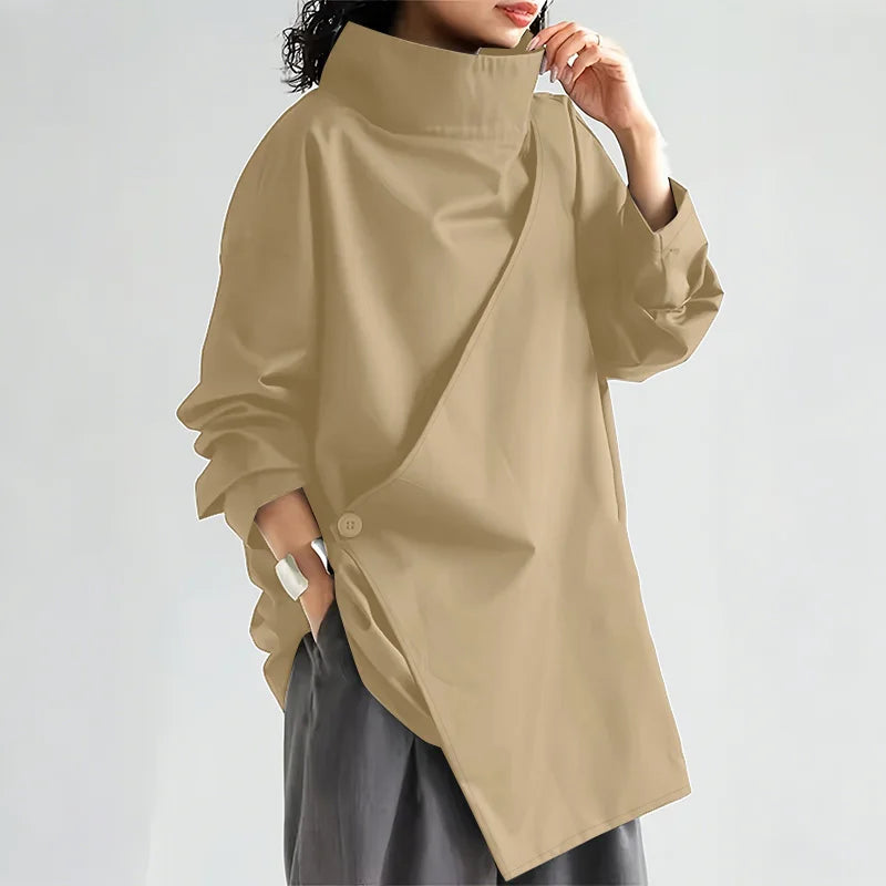 2025 Stylish Long Sleeve Office Blouses ZANZEA Women Autumn Turtleneck Tops Elegant Solid Shirt Irregular Blusas Female Mujer