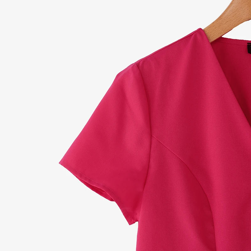 ZANZEA Fashion Shirts Women Elegant Office Tops Casual Short Sleeve Blusas Oversized V Neck Tunic 2025 Solid Color Pullover