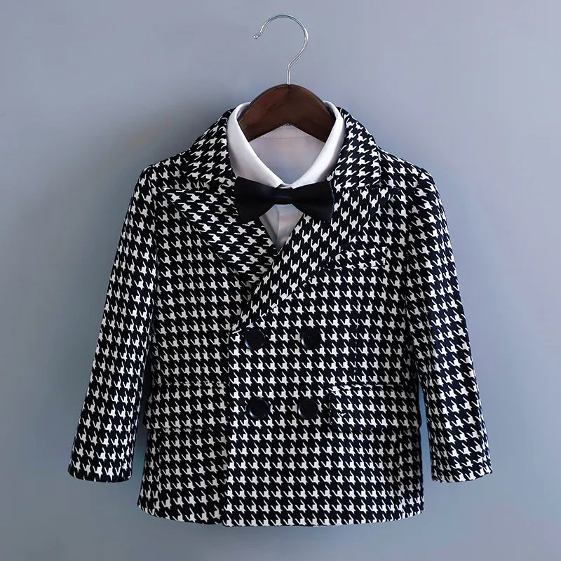 Children's Suit Set Kid's Plaid Wedding Page Boy's Outfit British Style Baby's 1Years' Birthday Party Piano Performance Outfit