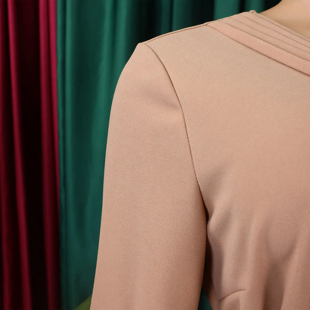 Summer New V-neck Elegant Solid Color Pleated Dress Fashionable Casual Knee-Length Women's Dress