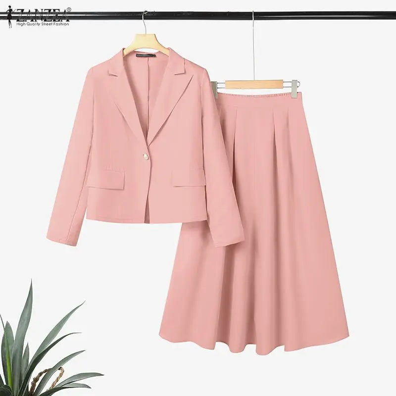 ZANZEA Spring Outfits Women 2026 Elegant Long Sleeve Blazer Dress Suit Office 2 Piece Sets Fashion Work OL Tracksuit Oversize