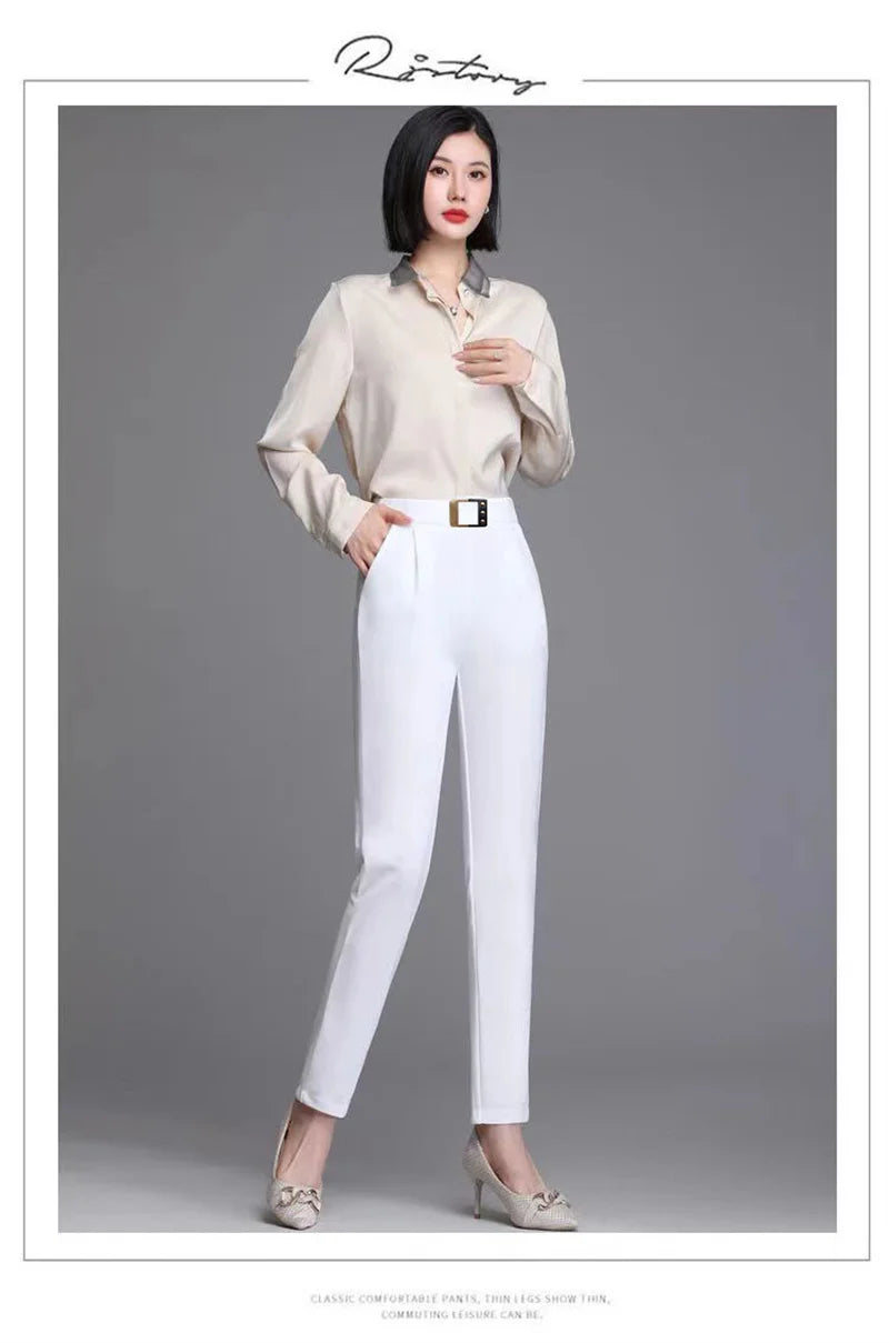 New Spring Summer Women High Waist Solid Elegant Ankle-Length Pants Office Ladies Skinny Chic Trousers Female Casual Haren Pants