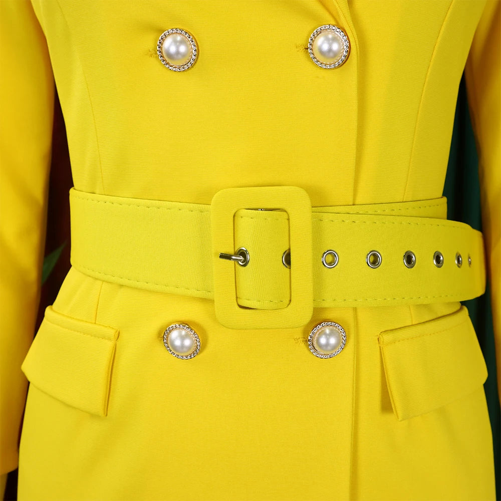 Office Dress Women Elegant Notched Collar Full Sleeve Belt Waisted Double Breasted Package Hips Mid Calf Formal Work Dress Midi
