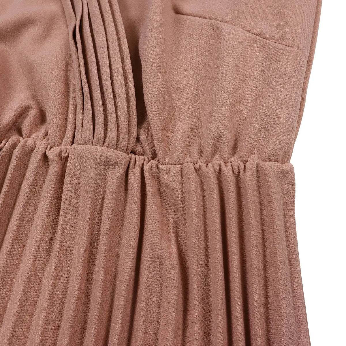 Summer New V-neck Elegant Solid Color Pleated Dress Fashionable Casual Knee-Length Women's Dress