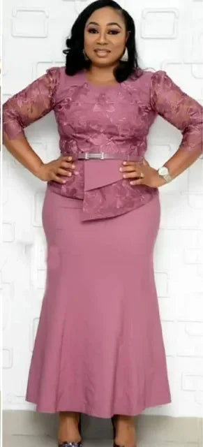 4XL 5XL Plus Size 2025 Christmas Dresses Women O Neck 3/4 Sleeve Long Maxi Dress Fashion Lace Patchwork Night Party Dress