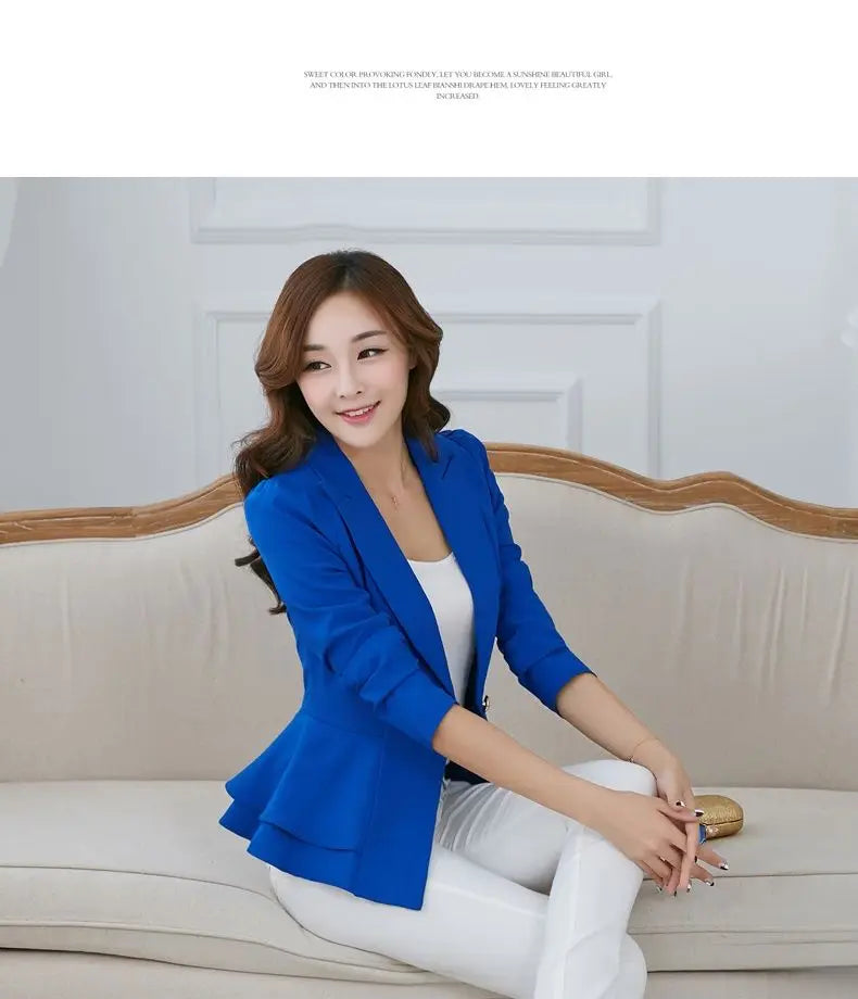 Office Lady Elegant Fashion Skinny Patchwork Solid Color Button Notched Ruffles Blazers Thin Spring Summer Women's Clothing 2023