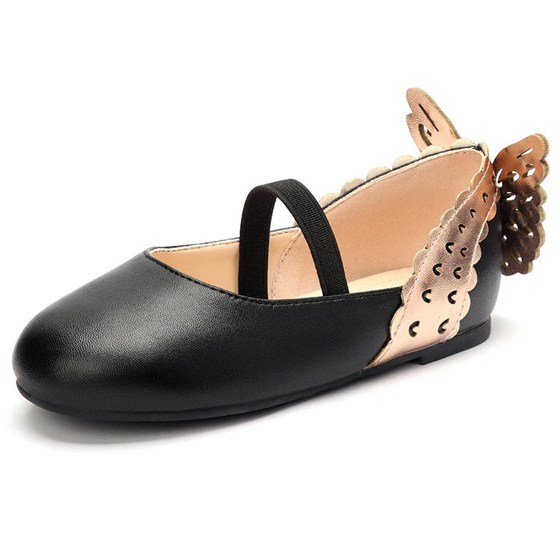 Girls' Leather Shoes 2023 Spring Soft Bottom Butterfly Student Princess Shoes Fashion Slip-on Casual Flats Dancing Shoes 25-30