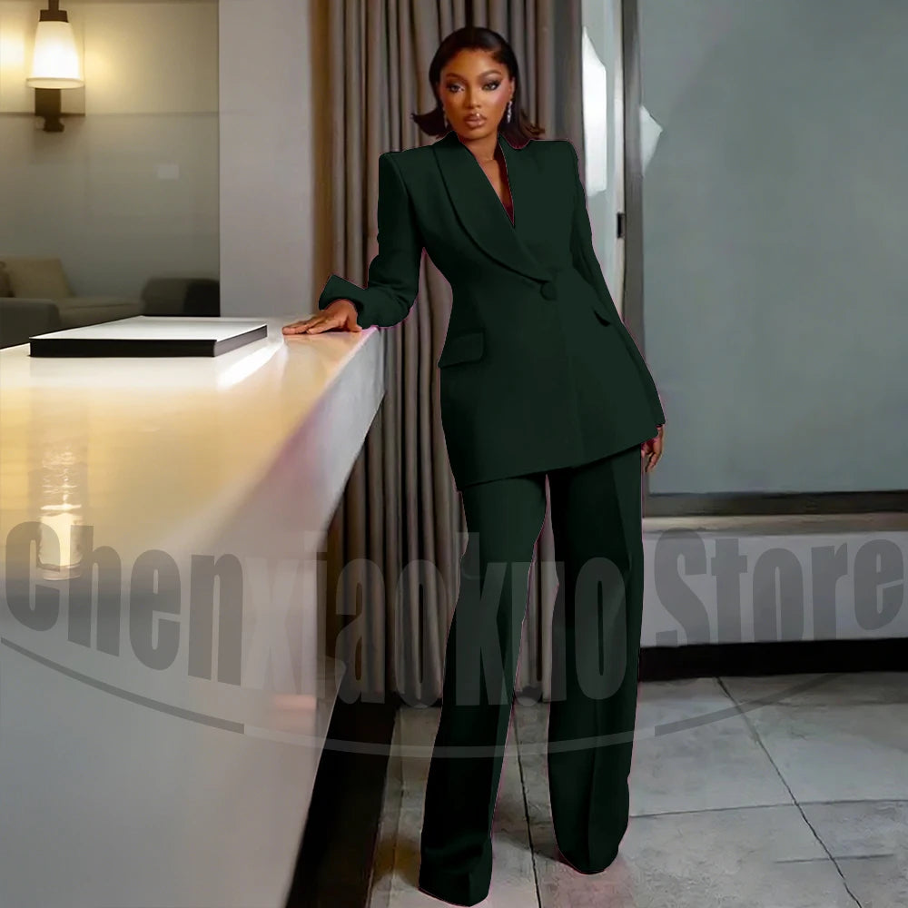 Women's One Button Suit Fashion Shawl Lapel Tailored Wear Party Evening Wedding High Quality Fashion Pants Sets Two Piece