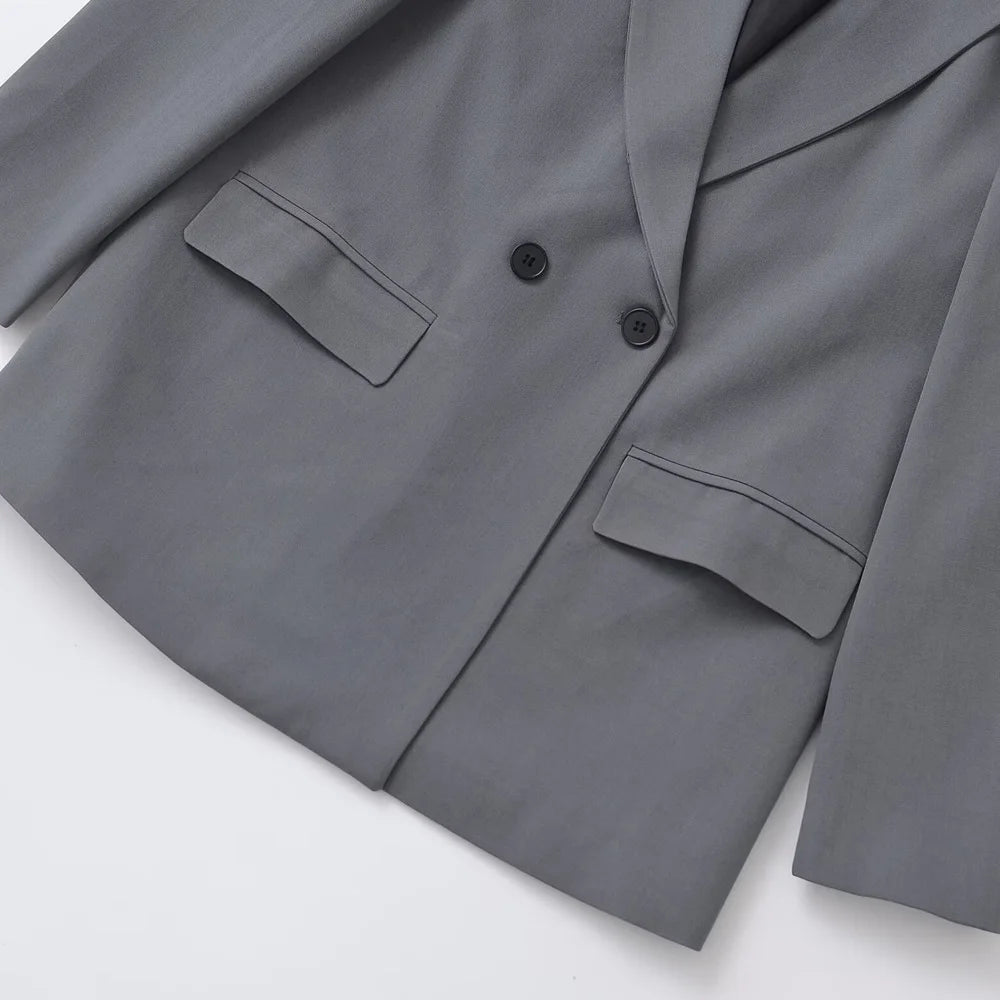 Women's Double Breasted Office Wear Blazer Coat, Long Sleeve, Flap Pockets, Female Outerwear, Chic Tops, Fashion