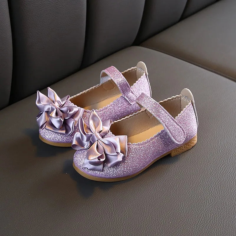 Girls Shoes Fashion Sequin Kids Princess Shoe Bow Shallow Single Shoe Soft Sole Children Flats Toddler Party Wedding Shoes Туфли