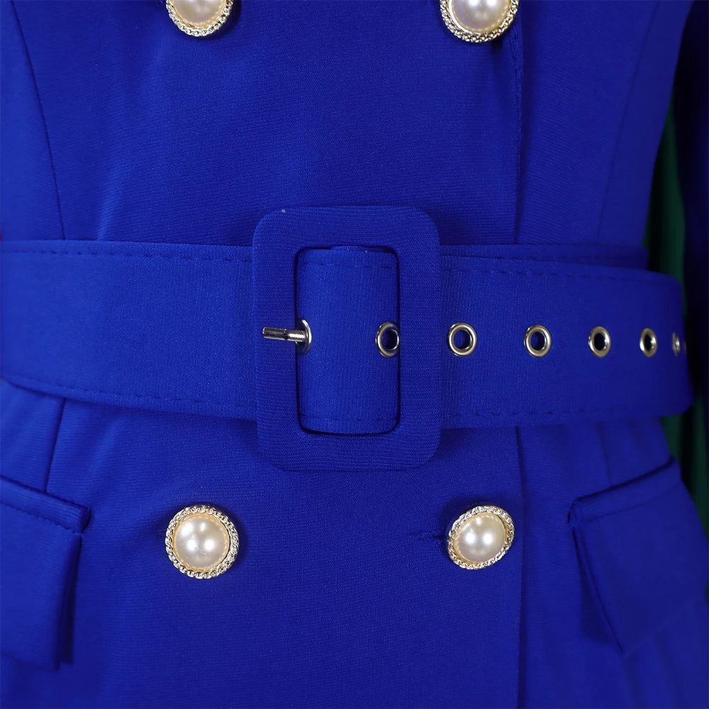 Office Dress Women Elegant Notched Collar Full Sleeve Belt Waisted Double Breasted Package Hips Mid Calf Formal Work Dress Midi