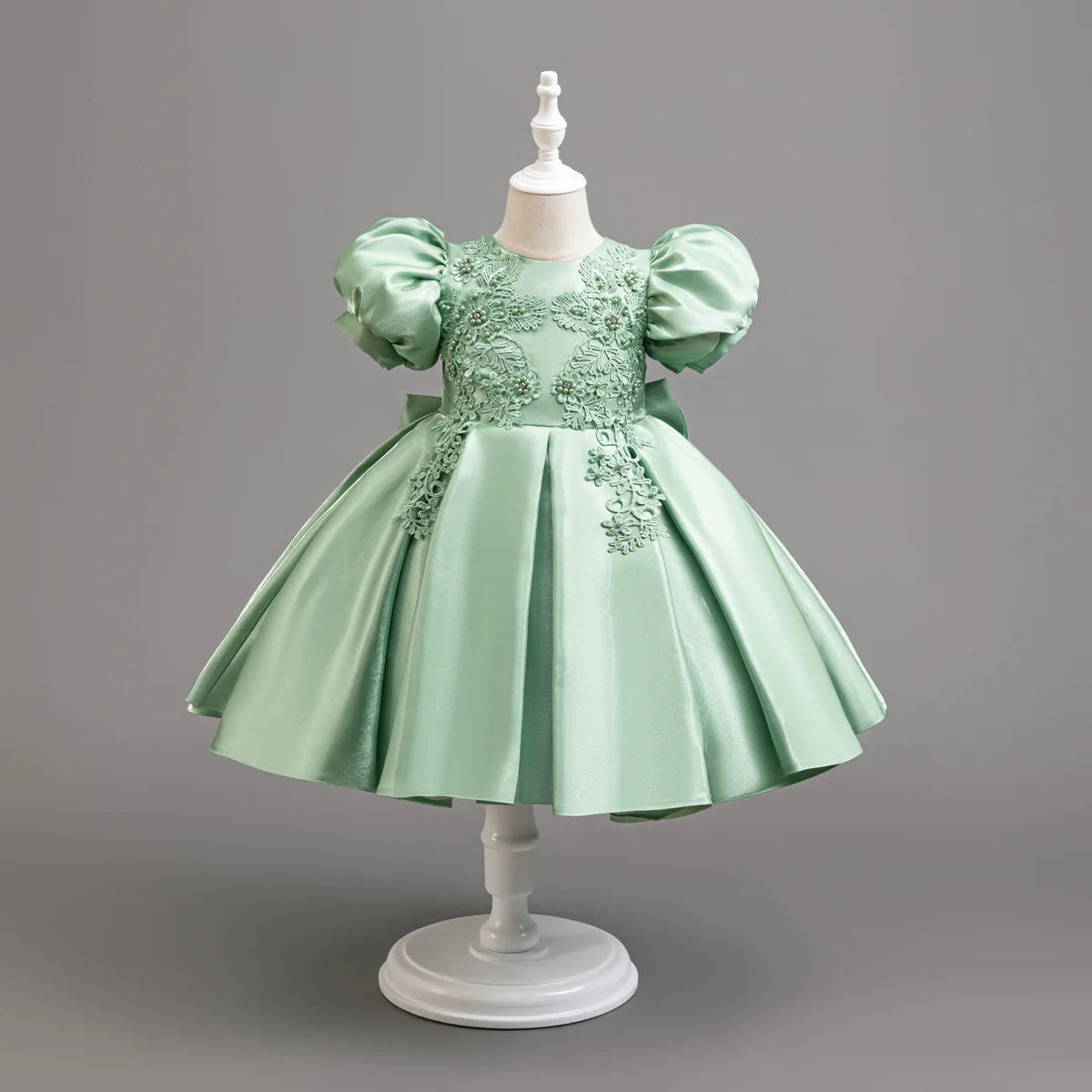 New flower girl wedding dress for girls satin puff sleeve evening dress for girls 3-10 years old girls graduation party performa