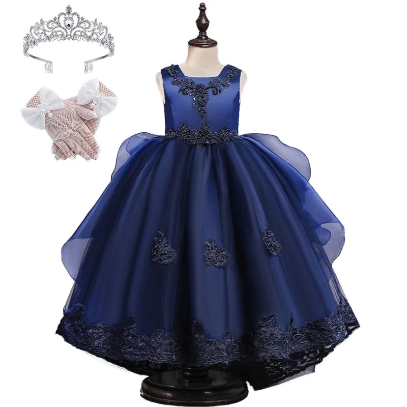 Formal Occasion Girls Floor Length with Train Wedding Evening Cocktail Dresses Children's Stage Show Bridesmaid Graduation Dress