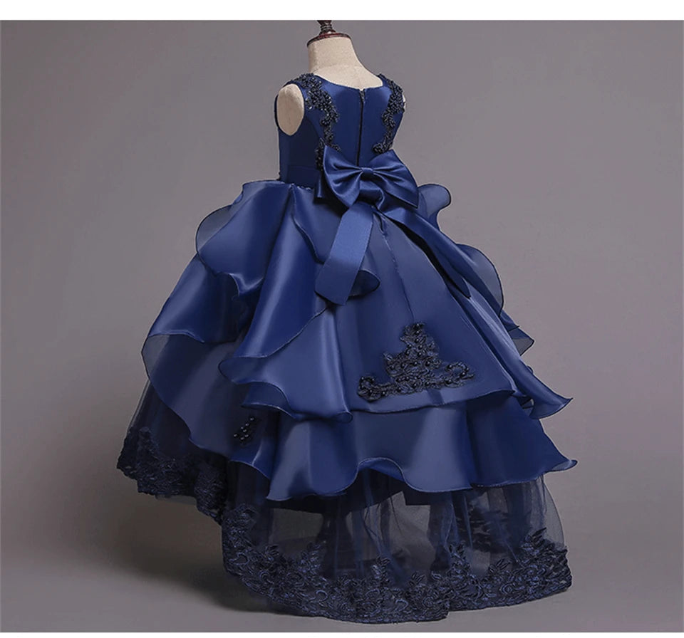 Formal Occasion Girls Floor Length with Train Wedding Evening Cocktail Dresses Children's Stage Show Bridesmaid Graduation Dress