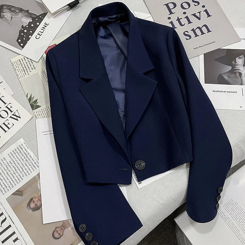 Short Fashion Women Blazers Casual Elegant Female Suits Jacket Tops Spring Autumn Solid Long Sleeve Office Lady Blazer Coat Tops
