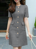 Summer Fashion OL Dress ZANZEA Women O Neck Short Sleeve Sundress Vintage Buttons Up Vestidos Robe Femme Elegant Party Dresses