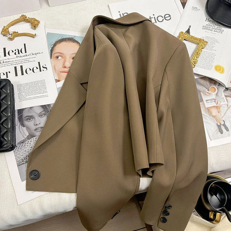 Short Fashion Women Blazers Casual Elegant Female Suits Jacket Tops Spring Autumn Solid Long Sleeve Office Lady Blazer Coat Tops