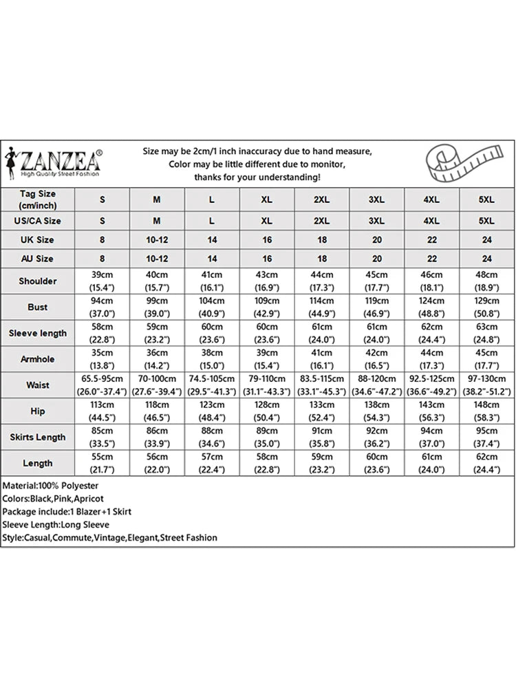 ZANZEA Spring Outfits Women 2026 Elegant Long Sleeve Blazer Dress Suit Office 2 Piece Sets Fashion Work OL Tracksuit Oversize