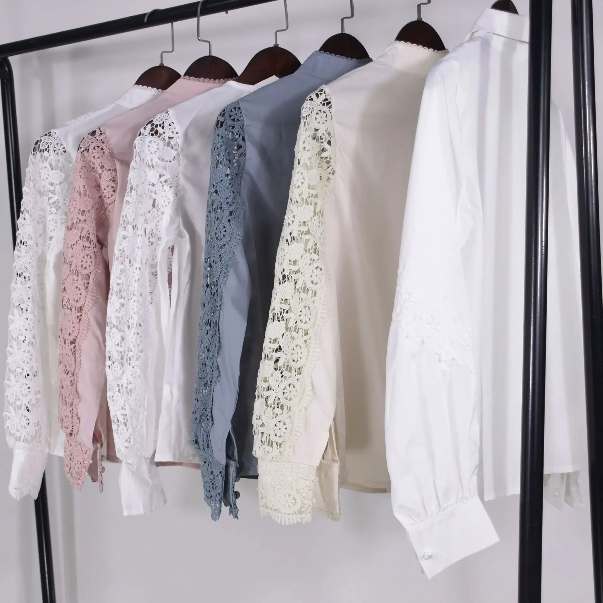 Women's Blouses White Office Spring Casual Button V-neck Long Sleeve Elegant Hook Flower Hollow Shirt For Female