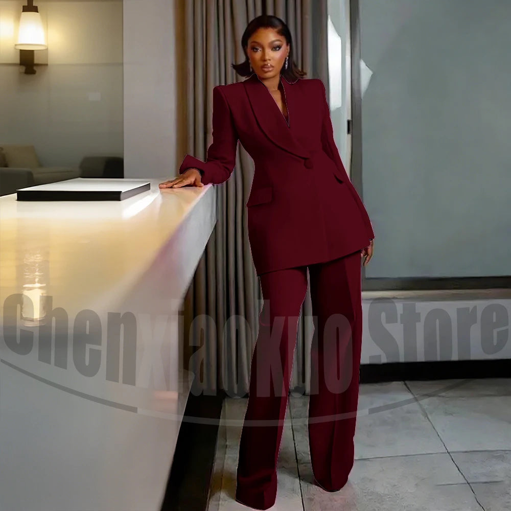 Women's One Button Suit Fashion Shawl Lapel Tailored Wear Party Evening Wedding High Quality Fashion Pants Sets Two Piece