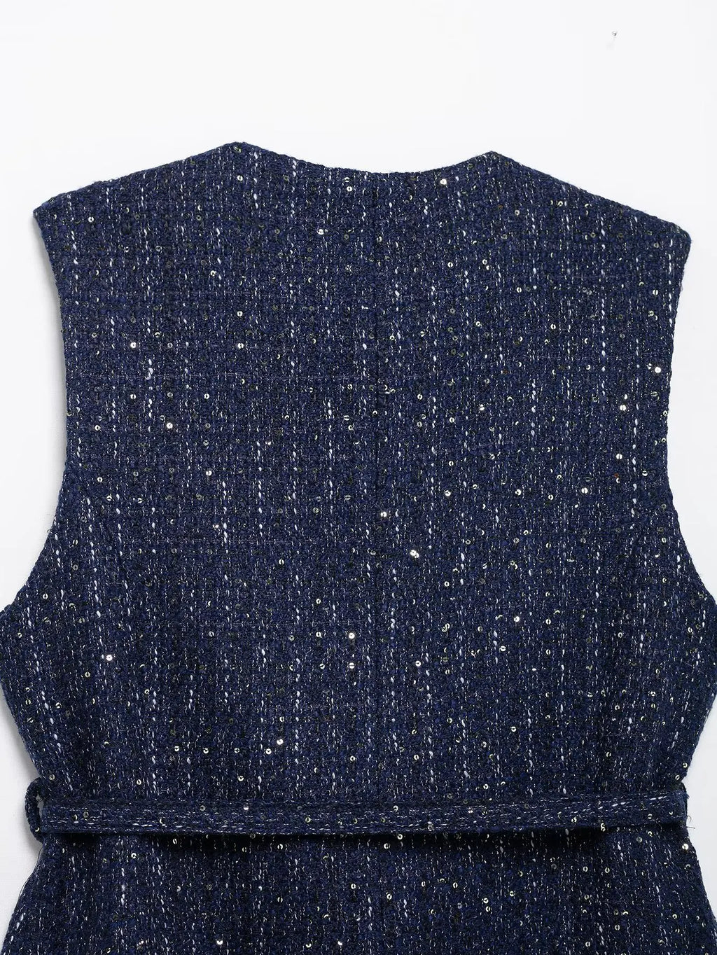 HH Women Fashion Tweed Belt Waistcoat O Neck Single Breasted Sleeveless Vests Spring Summer Office Lady Outerwear Chic Tops