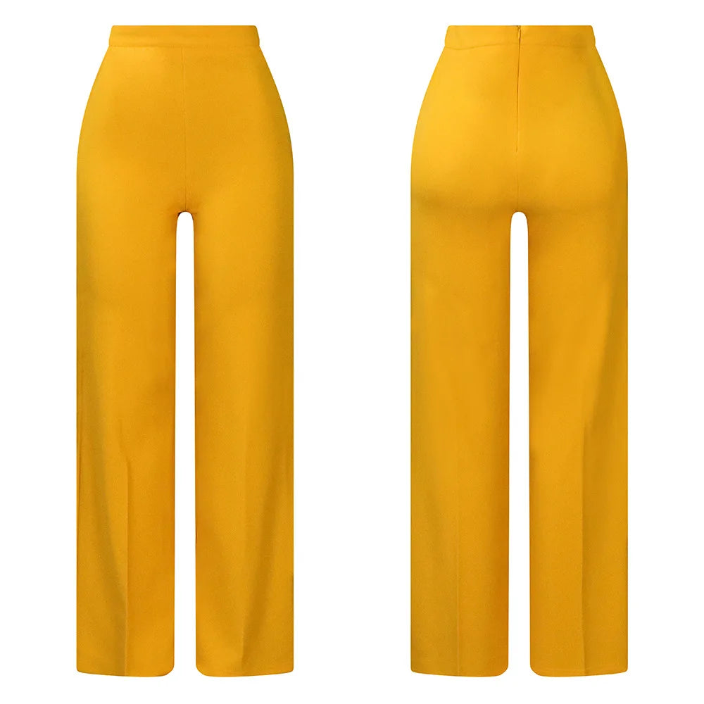 Women Shiny Yellow Capris Pants High Waist Trousers Office Work Lady Full Length Summer Bottoms Capris 2023 Spring Summer