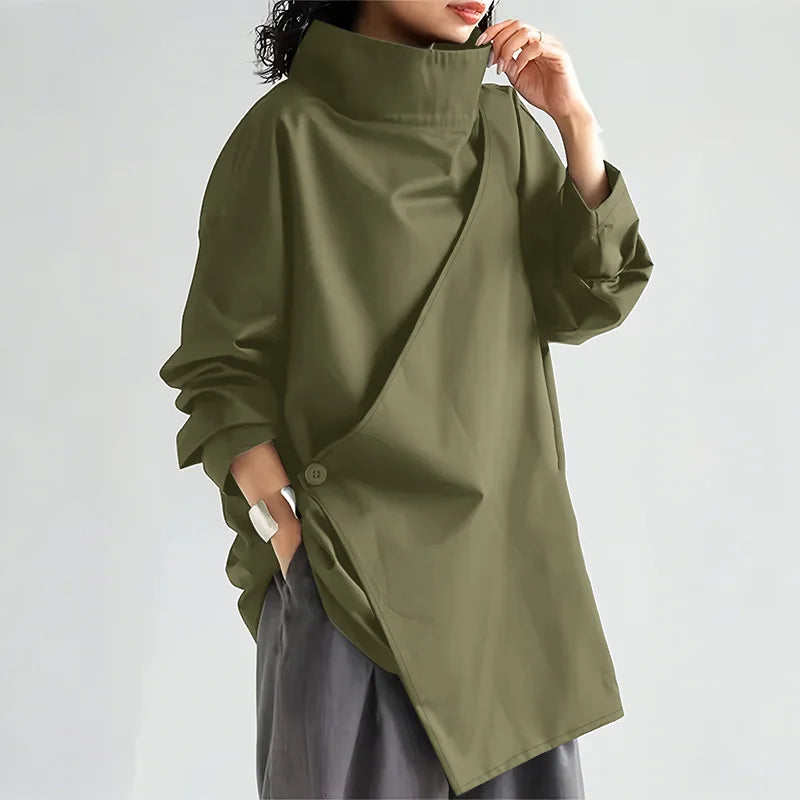 2025 Stylish Long Sleeve Office Blouses ZANZEA Women Autumn Turtleneck Tops Elegant Solid Shirt Irregular Blusas Female Mujer