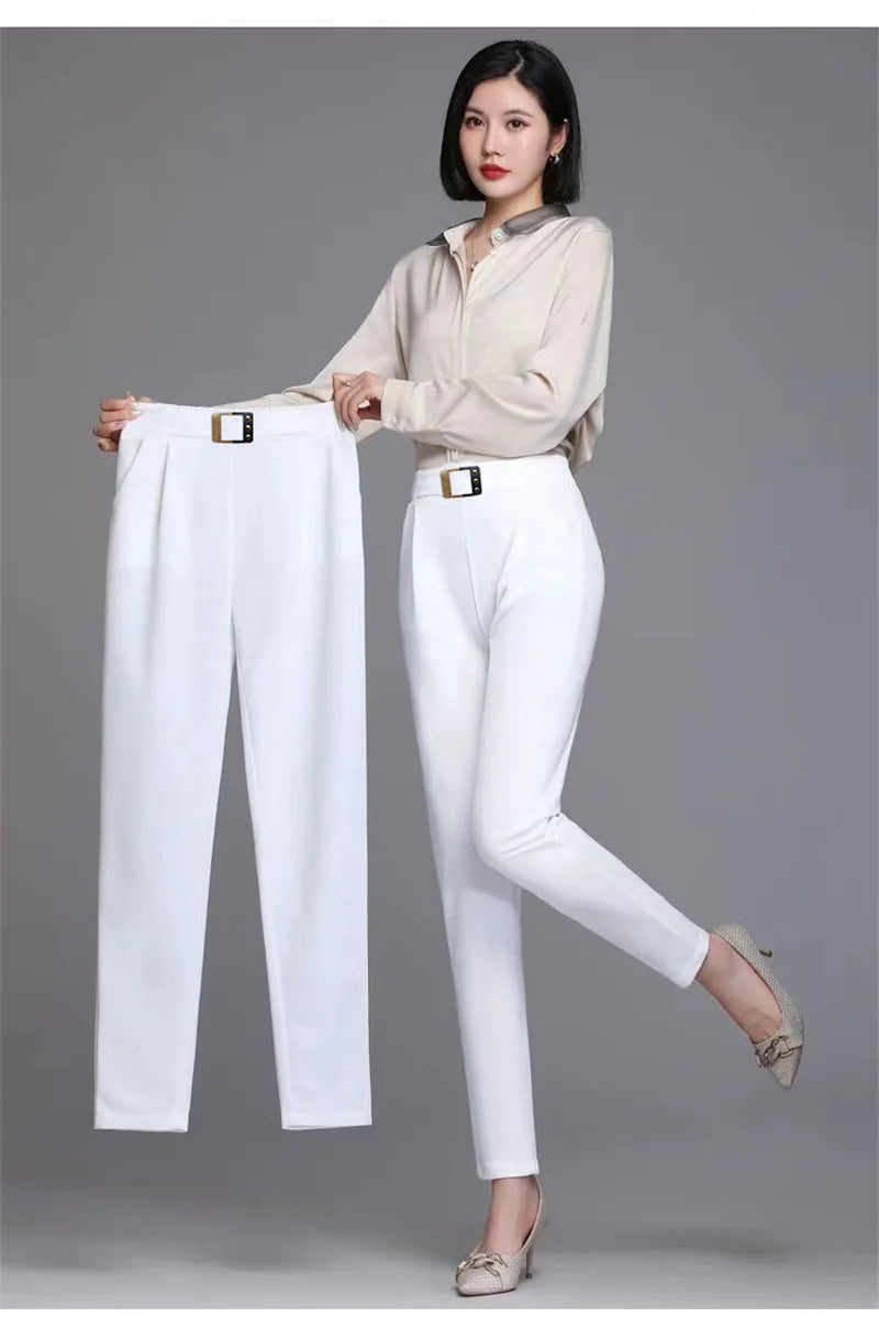 New Spring Summer Women High Waist Solid Elegant Ankle-Length Pants Office Ladies Skinny Chic Trousers Female Casual Haren Pants