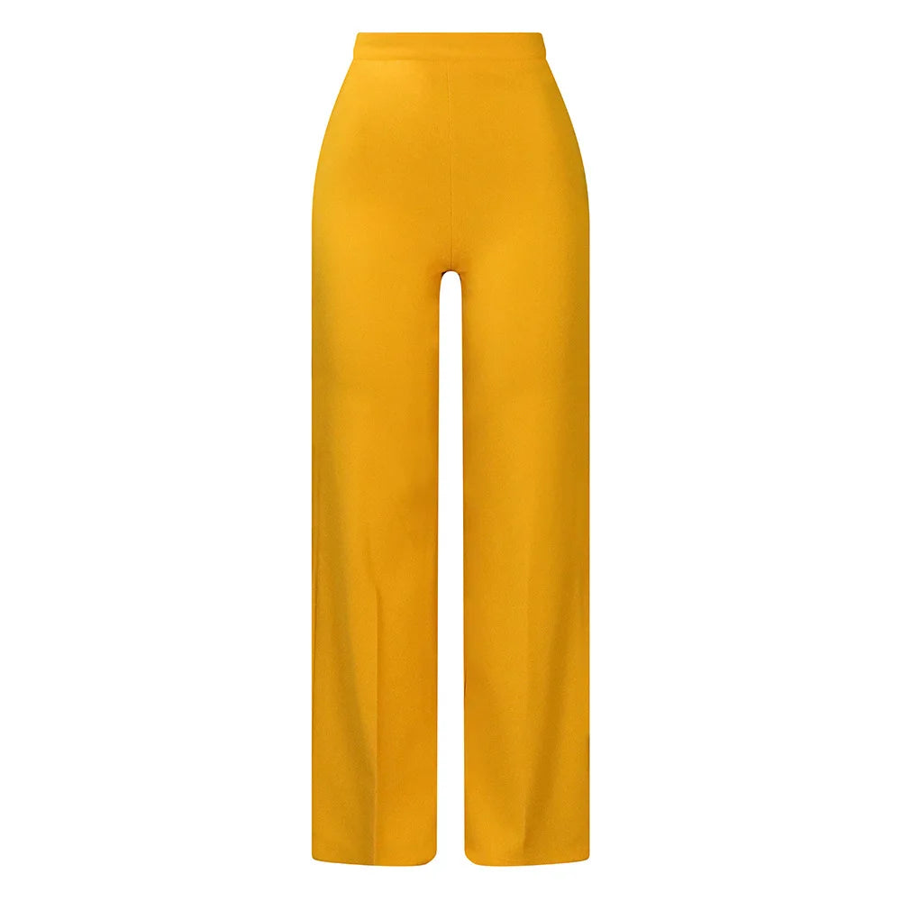 Women Shiny Yellow Capris Pants High Waist Trousers Office Work Lady Full Length Summer Bottoms Capris 2023 Spring Summer
