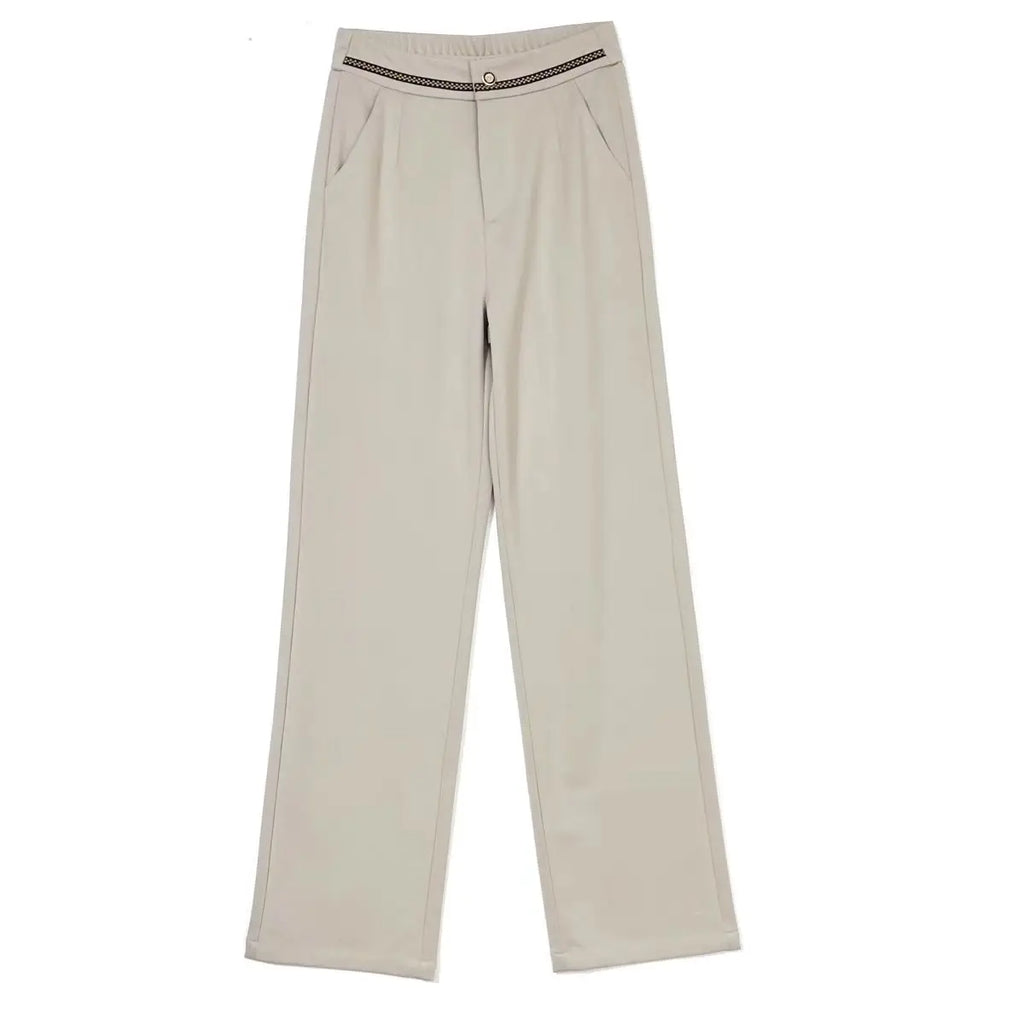 Fashion Office Lady Autumn Winter New Woolen Pants Women Solid Pockets Elastic High Waist Plus Velvet Straight Wide Leg Trousers