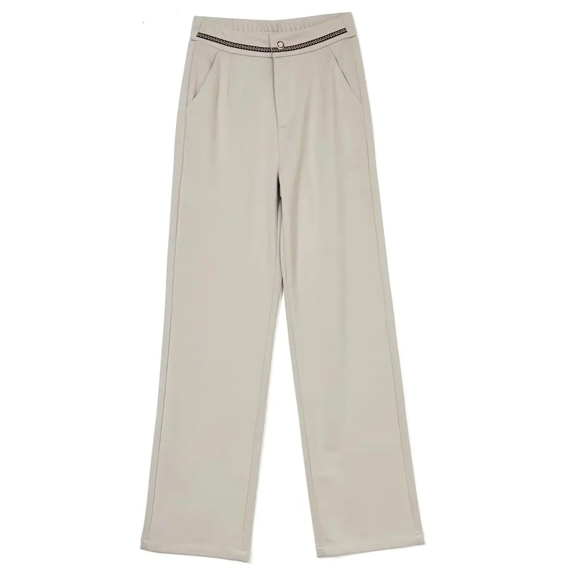 Fashion Office Lady Autumn Winter New Woolen Pants Women Solid Pockets Elastic High Waist Plus Velvet Straight Wide Leg Trousers
