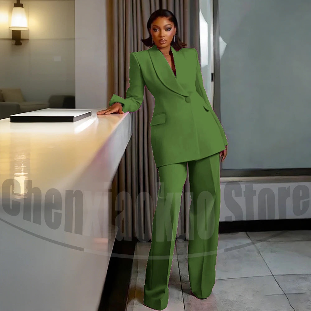 Women's One Button Suit Fashion Shawl Lapel Tailored Wear Party Evening Wedding High Quality Fashion Pants Sets Two Piece