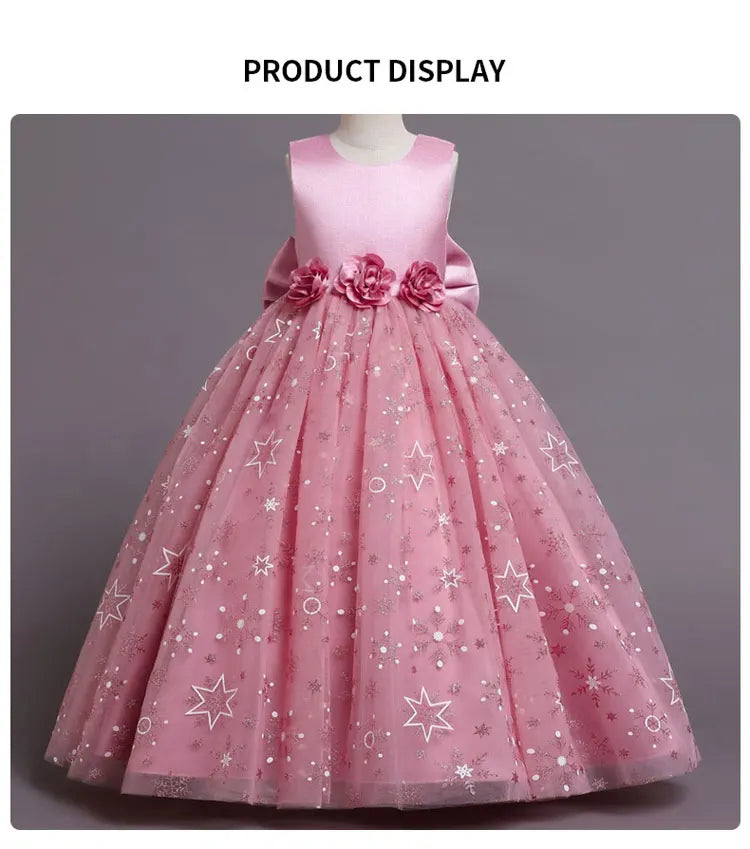 Fashion Bow Flower Girl Dresses Mesh Lace Sleeveless Girls Dresses for Party and Wedding Summer Girls Party Dresses 3-12 Years