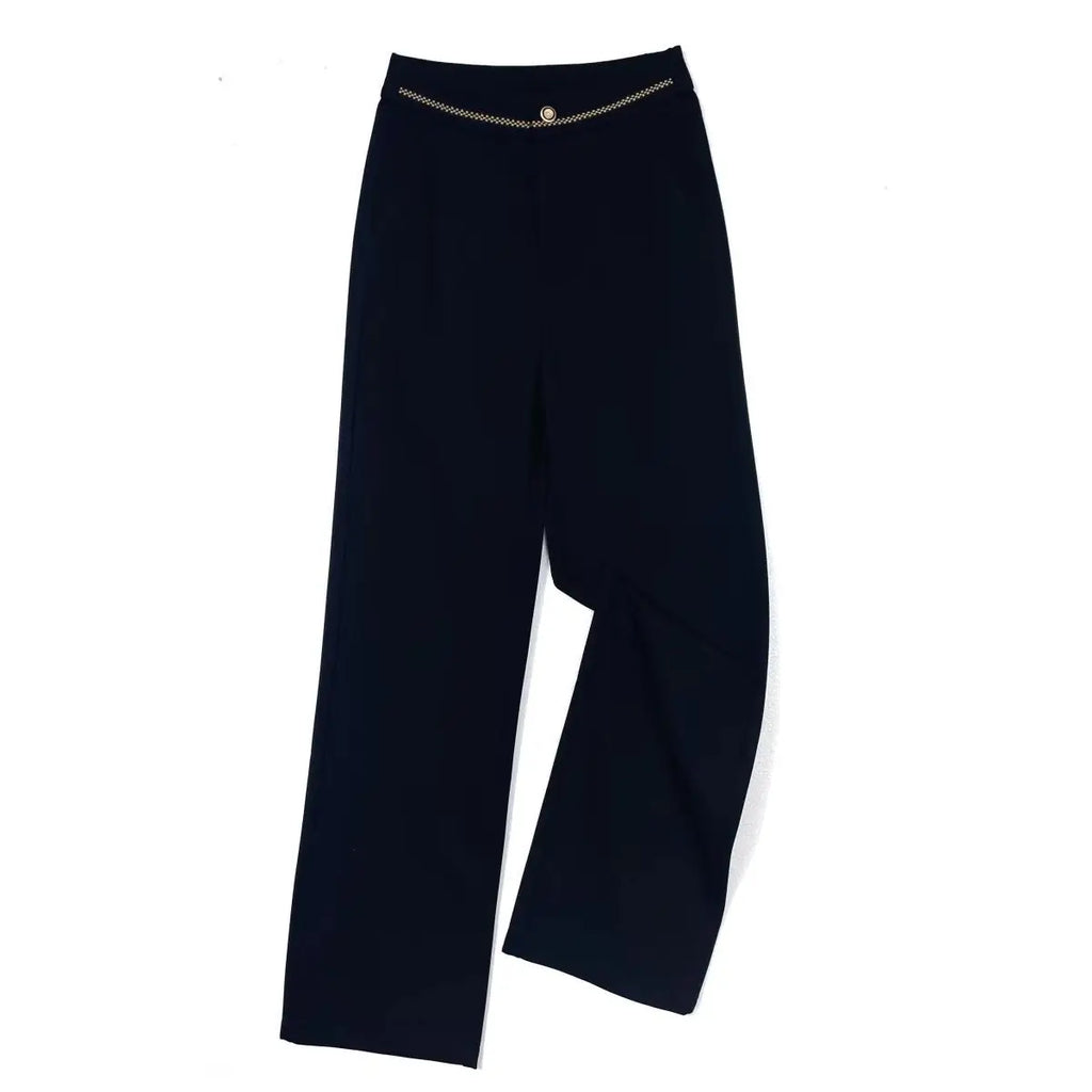 Fashion Office Lady Autumn Winter New Woolen Pants Women Solid Pockets Elastic High Waist Plus Velvet Straight Wide Leg Trousers
