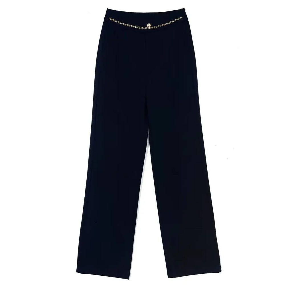 Fashion Office Lady Autumn Winter New Woolen Pants Women Solid Pockets Elastic High Waist Plus Velvet Straight Wide Leg Trousers