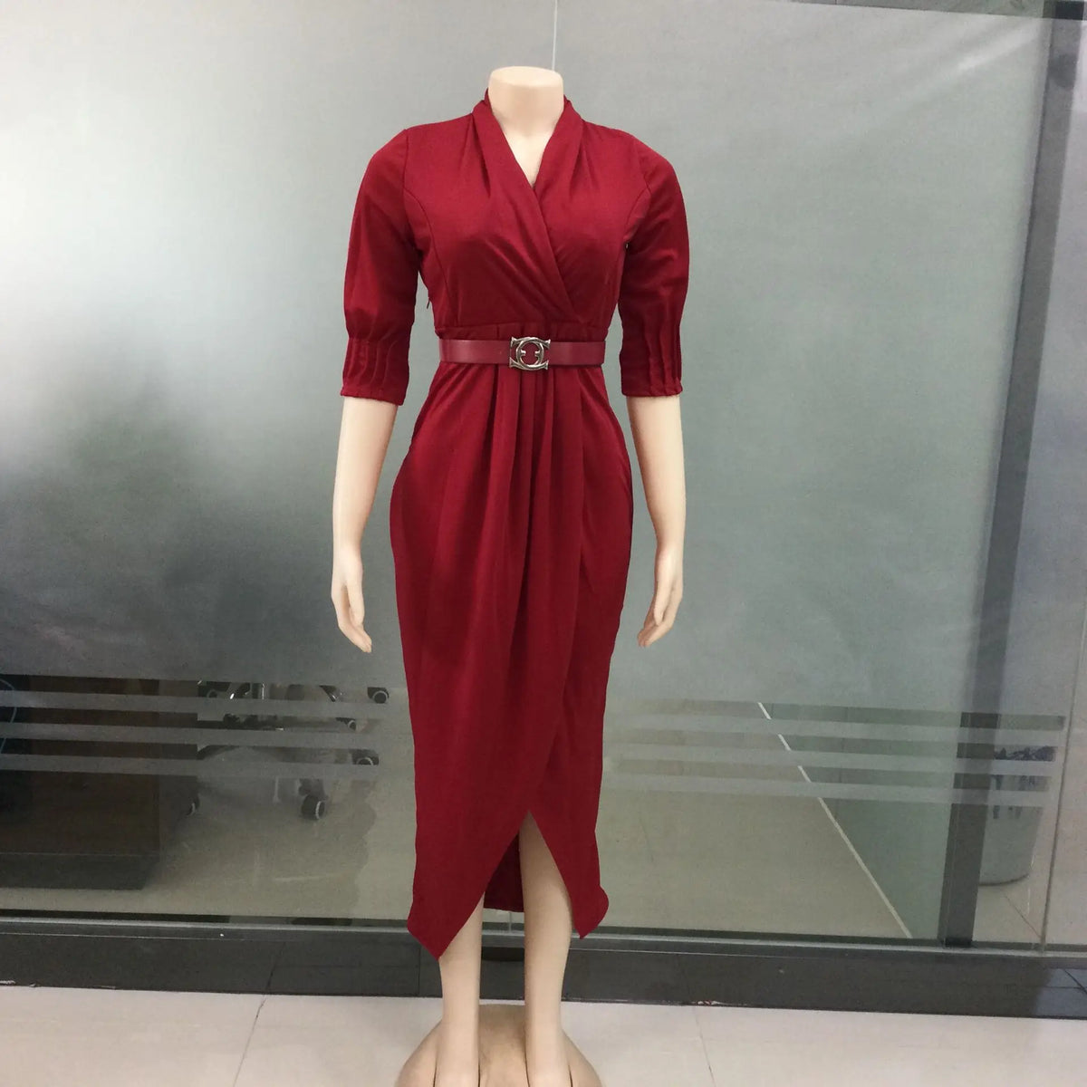 2024Elegant Office Ladies Dresses Women Fall Clothes Plus Size Long Sleeve Slim 3XL Dresses With Belt
