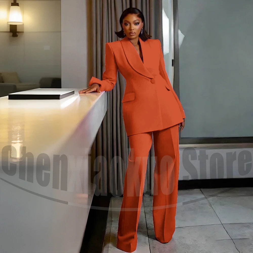 Women's One Button Suit Fashion Shawl Lapel Tailored Wear Party Evening Wedding High Quality Fashion Pants Sets Two Piece