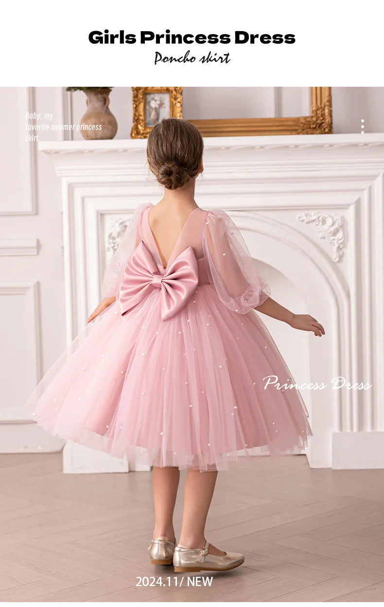 Flower Girl Dress for Birthday Party New Formal Gowns for 3-8 Years Children White Princess Dresses For Wedding Ceremony