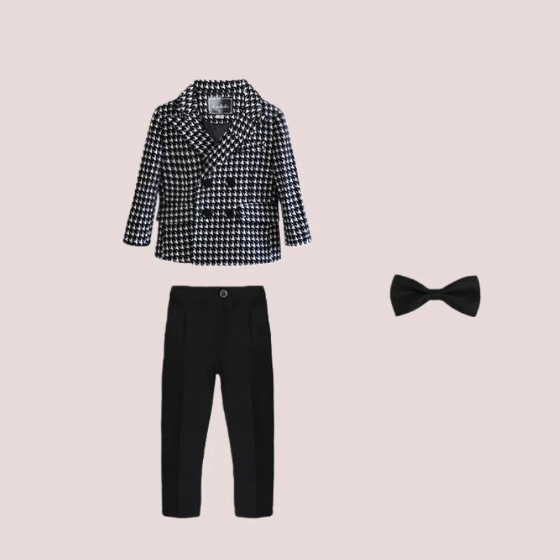 Children's Suit Set Kid's Plaid Wedding Page Boy's Outfit British Style Baby's 1Years' Birthday Party Piano Performance Outfit