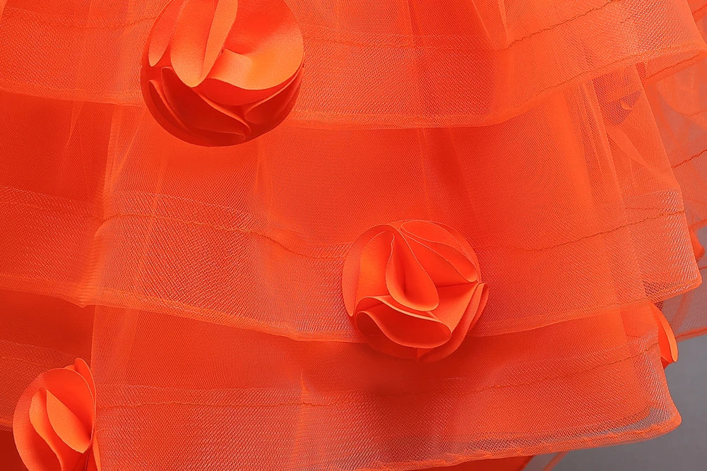 New Orange Flower Girl Princess Tail Dress for   3 to 12 Year KID Birthday Party Dresses