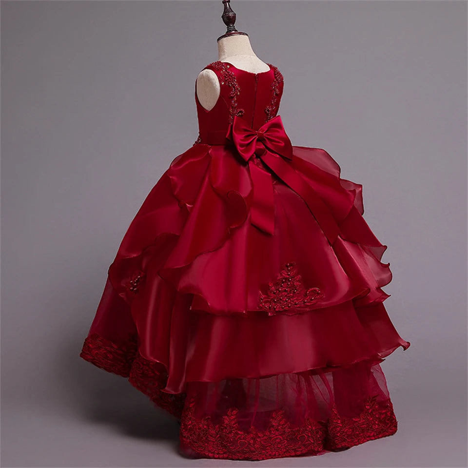 Formal Occasion Girls Floor Length with Train Wedding Evening Cocktail Dresses Children's Stage Show Bridesmaid Graduation Dress