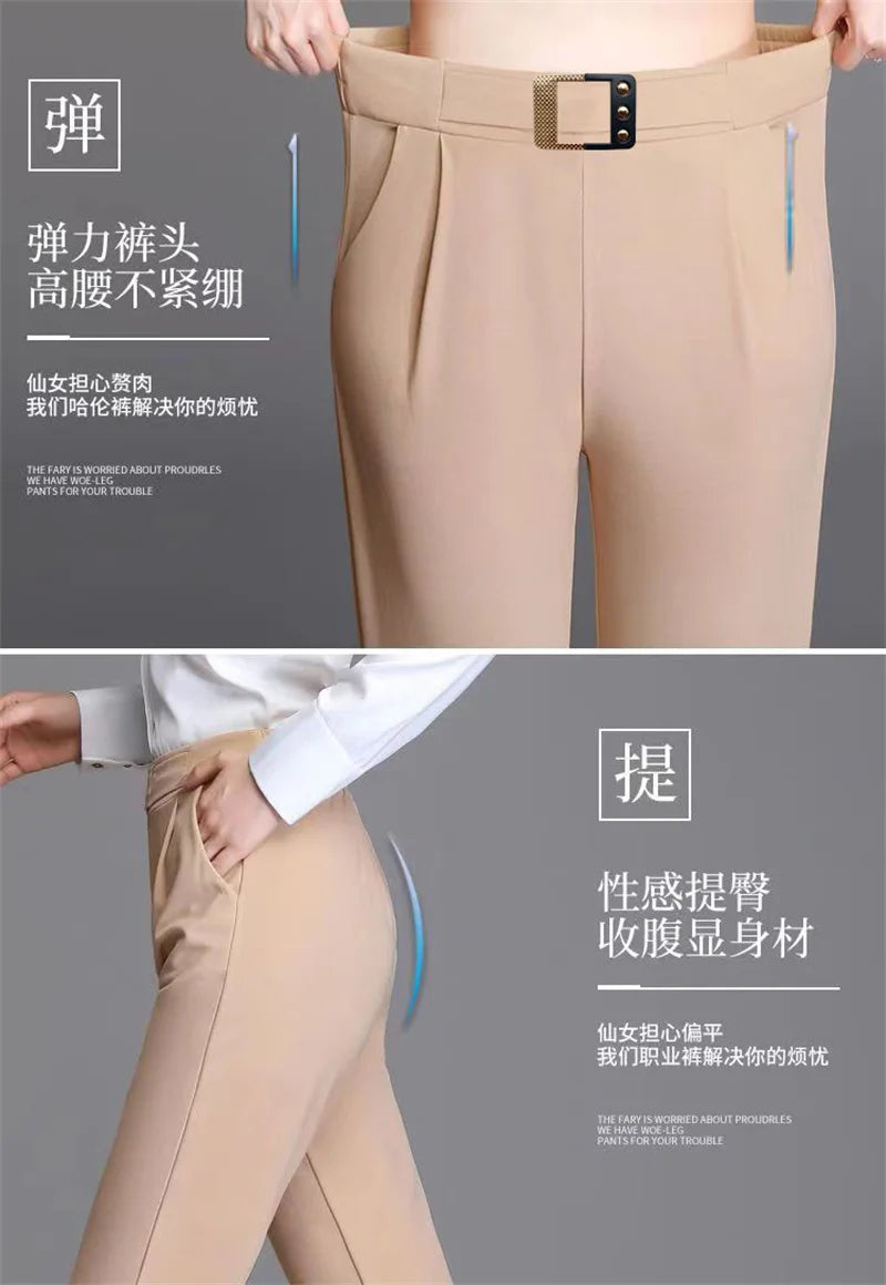 New Spring Summer Women High Waist Solid Elegant Ankle-Length Pants Office Ladies Skinny Chic Trousers Female Casual Haren Pants
