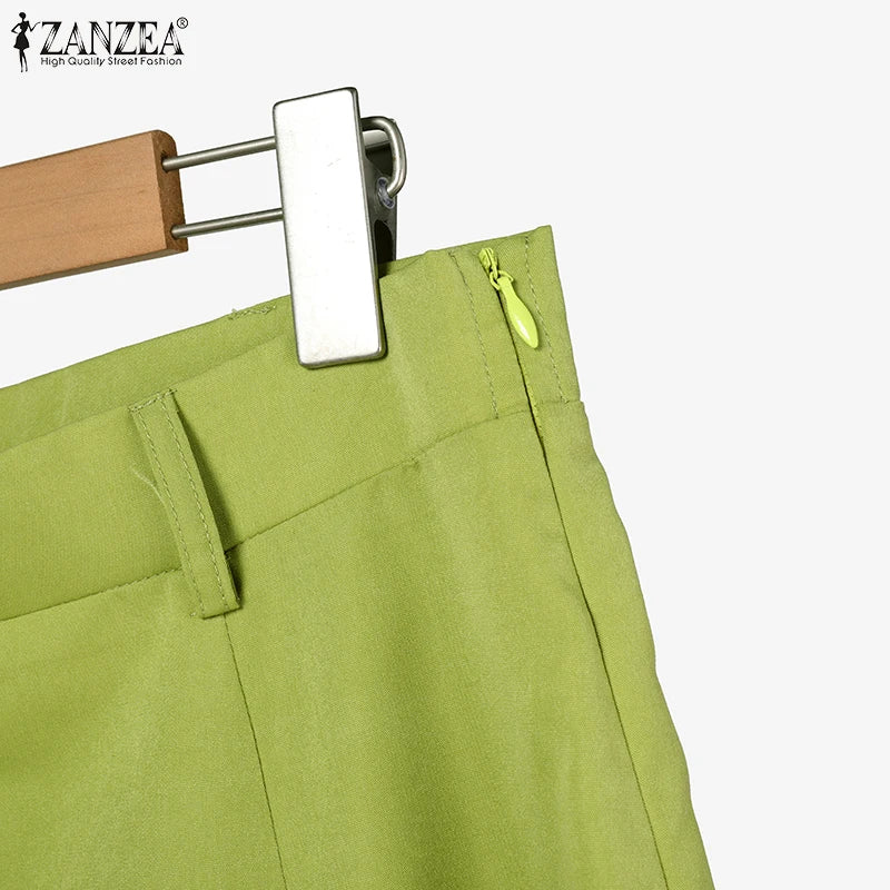 ZANZEA Fashion 2PCS Women Summer Dress Sets Summer Work OL Tracksuits Elegant Short Sleeve Blouse Sundress Casual Solid Outfits