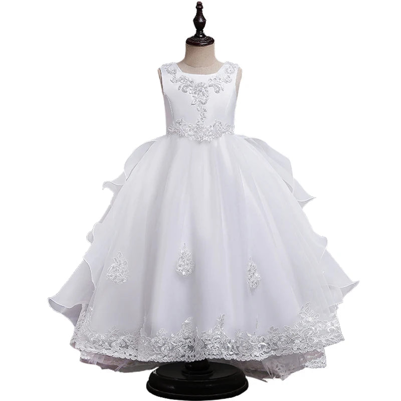 Formal Occasion Girls Floor Length with Train Wedding Evening Cocktail Dresses Children's Stage Show Bridesmaid Graduation Dress