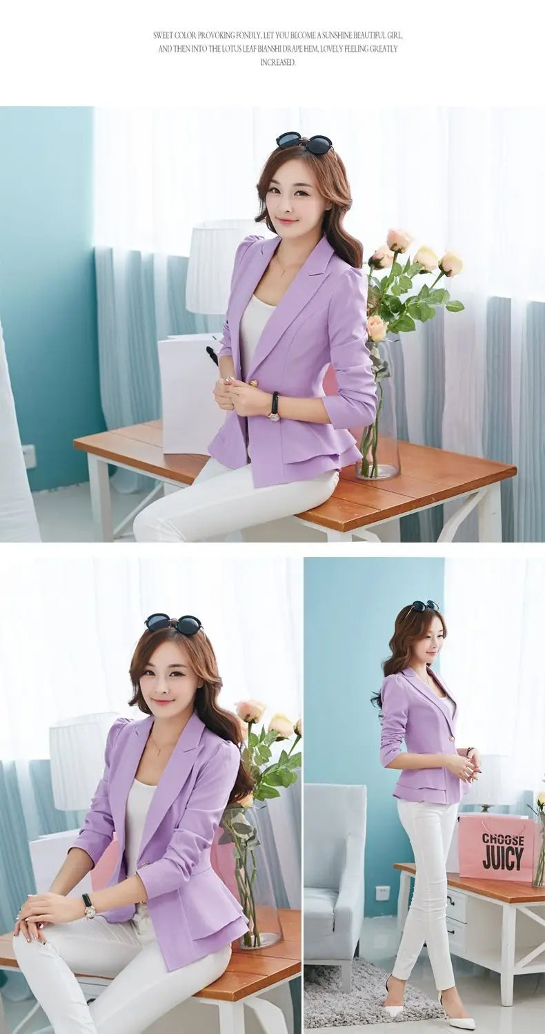 Office Lady Elegant Fashion Skinny Patchwork Solid Color Button Notched Ruffles Blazers Thin Spring Summer Women's Clothing 2023