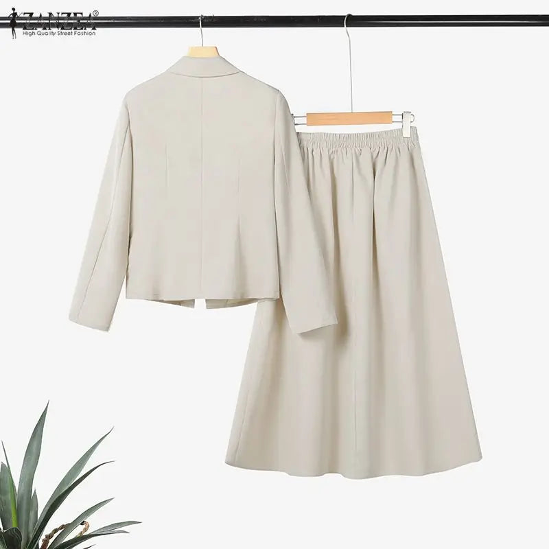 ZANZEA Spring Outfits Women 2026 Elegant Long Sleeve Blazer Dress Suit Office 2 Piece Sets Fashion Work OL Tracksuit Oversize